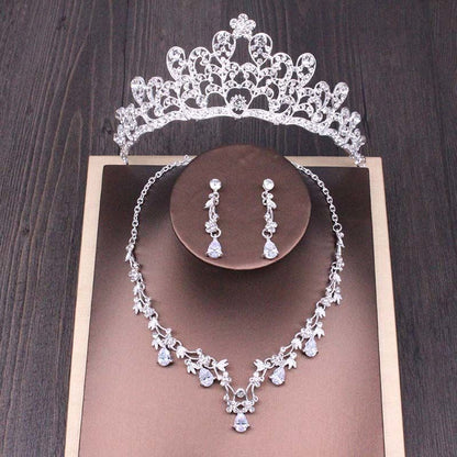 Bridal Rhinestone Crown Necklace Set Wedding Accessories