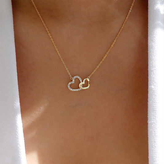 Love Necklace Temperament Double Peach Heart Pendant Clavicle Chain