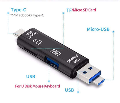 محول USB Type-C Micro USB إلى OTG Hub مع قارئ بطاقة TF