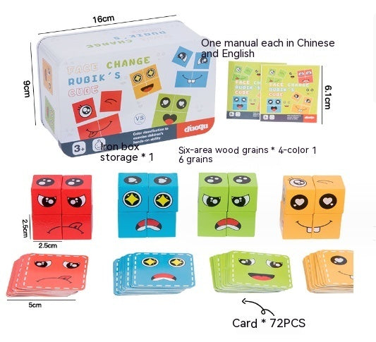 Wooden Expressions Toy Wooden Magic Cube Face Pattern Building Blocks Educational Montessori Toys Wooden Matching Block Puzzles