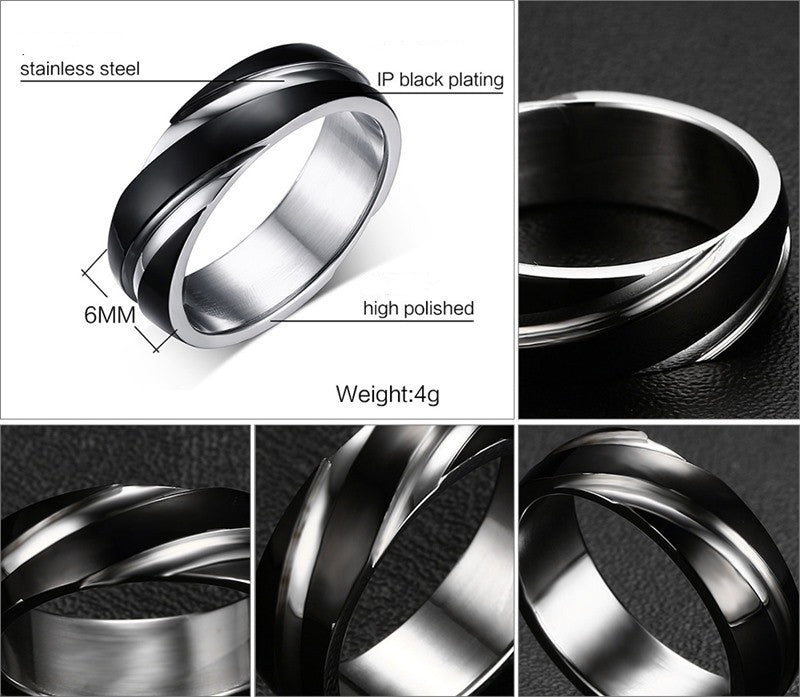 Black Titanium Steel Twill Men's Ring