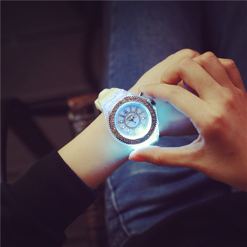 LED Luminous Watches Geneva Women Quartz Watch Women Ladies Silicone Bracelet Watches