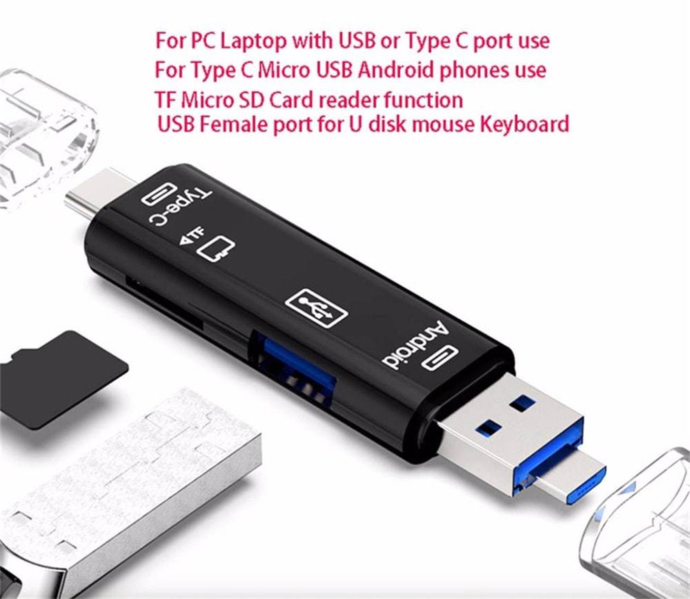 محول USB Type-C Micro USB إلى OTG Hub مع قارئ بطاقة TF