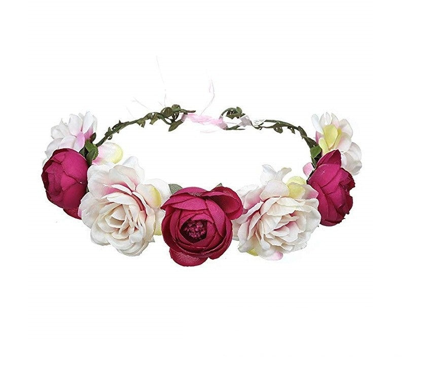 Big Red Rose Bridal Wreath Headband Beach Travel Beautiful Artificial Flower Hair Band Beach Head