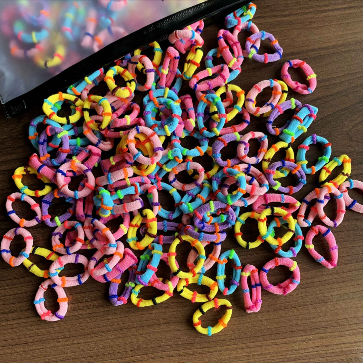 100 Bags Seamless Children's Towel Ring Braids Do Not Hurt Hair Candy Color Small Hair Ring High Elastic Rubber Band