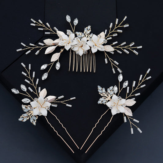 Bridal Jewelry Photography Photo Hair Accessories Flower Rhinestones Comb Handmade U-shaped