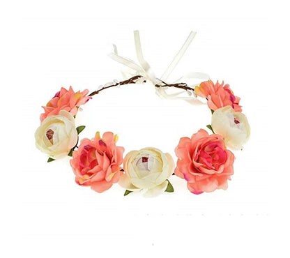 Big Red Rose Bridal Wreath Headband Beach Travel Beautiful Artificial Flower Hair Band Beach Head