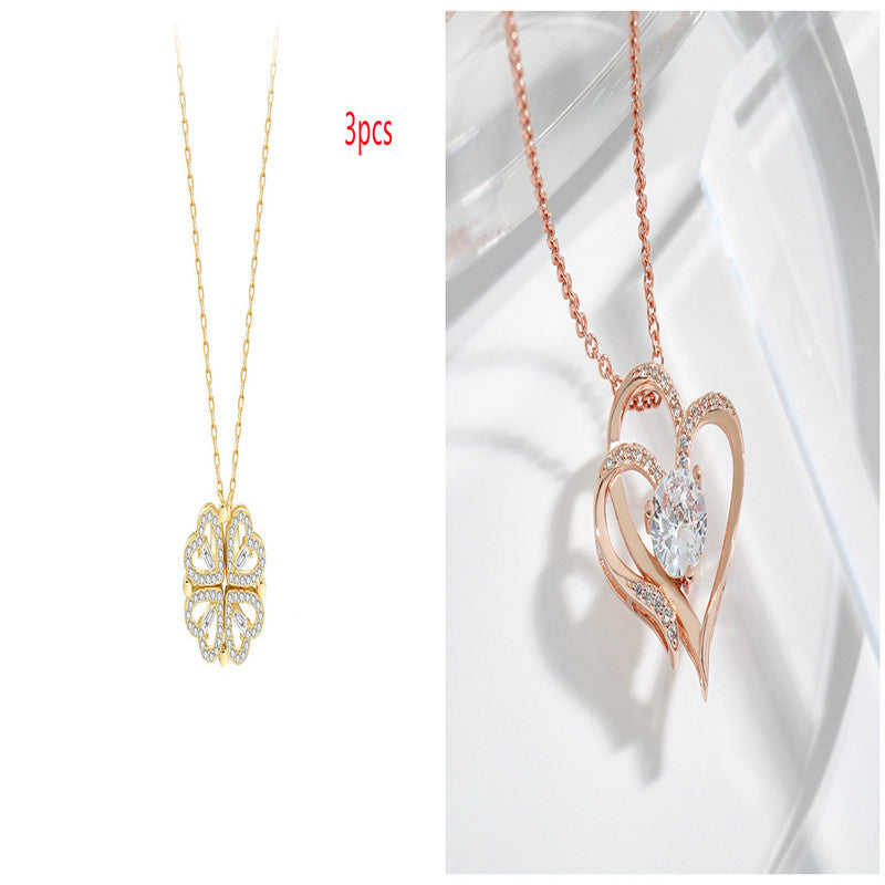 Explosive Style Detachable Deformed Four-leaf Clover Necklace For Women A Multi-wearing Zircon Small Love Short Clavicle Chain